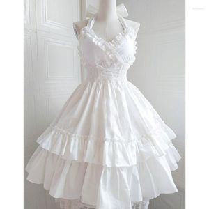 Vestidos informales elegantes para mujer, vestido Vintage gótico de hada Lolita, bonito disfraz de fiesta para chicas, Color sólido, Halter, 2023