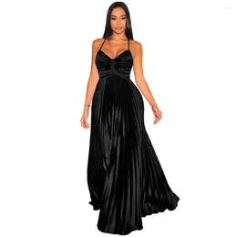 Robes décontractées Femmes élégantes Longue Camis Robe Femme Robe de soirée Fille Fête Formelle Robes Dame Plissée Dos Nu