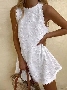 Robes décontractées élégantes femmes blanches d'été sans manches rondes rond couche lâche robe princesse mode lolita débardeur vestidos