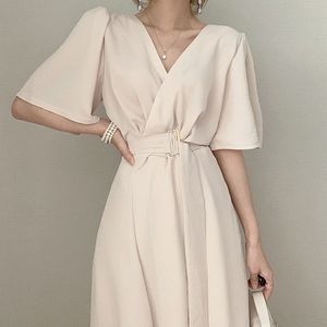 Casual jurken elegante vrouwen lente zomer riem zomerdress mode v nek lange mouw witte kort shirt jurk kantoor Lady Vestidos gewaad femme 220829