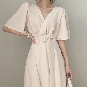 Robes décontractées femmes élégantes printemps été ceinture robe d'été mode col en V à manches longues blanc chemise courte Robe bureau dame Vestidos Robe Femme 220829