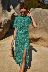 Casual jurken elegante vrouwen zomer lange jurk dames korte mouw groene bloemen print strand meisjes zonnejurk vestidos