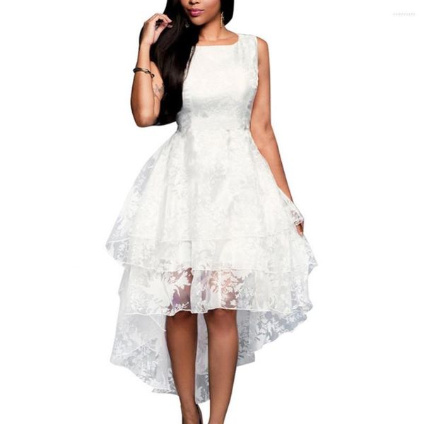 Vestidos casuales elegantes mujeres blanco sin mangas o cuello encaje dobladillo irregular 3 capas vestido de fiesta de cóctel boda midi verano 2022