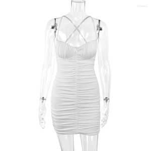Vestidos casuales mujeres elegantes blanco Slim Slip falda verano noche fuera discoteca Gril cadera moda Color sólido Simple Club Mini vestido