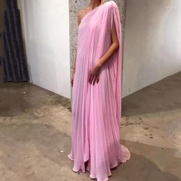 Robes décontractées Ellafads Femmes Maxi Robe À La Mode Une Épaule Solide Rose Irrégulière Plissée Manches Chauve-Souris Lâche Soirée Haute Streetwear