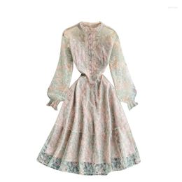 Vestidos casuais bordado vestido de renda mulheres francês elegante manga longa a linha doce outono moda streetwear midi primavera 2023