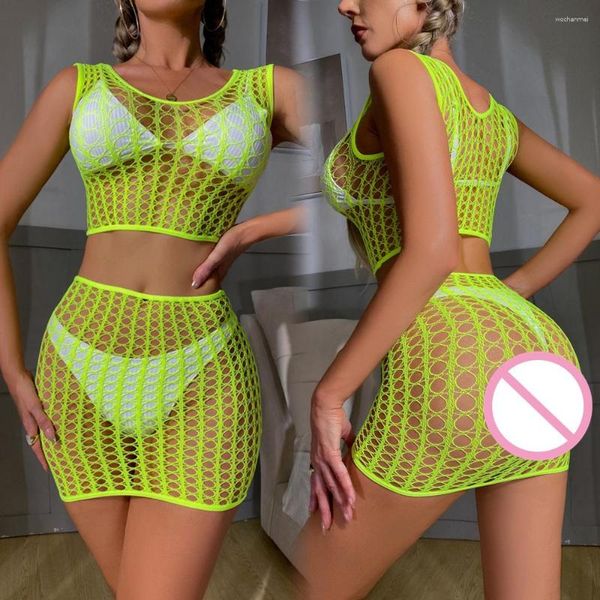 Vestidos informales eróticos para mujer, falda a la cadera, Bikini de malla para cubrir, medias porno para mujer, lencería Sexy, vestido de playa ajustado, mono de red