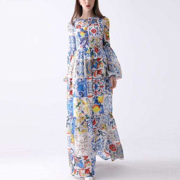 Robes décontractées Est Fashion Designer Maxi Dress 7XL Plus Size Women's Long Sleeve Boho Colorful Flower Print Beach