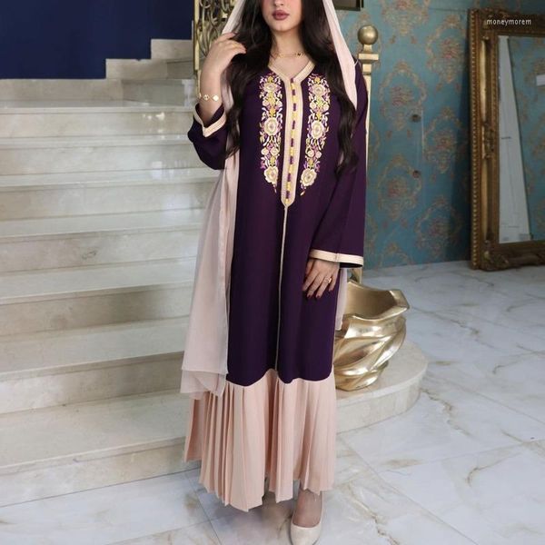 Robes décontractées ethnique broderie florale Hijab Robe femmes dubaï turquie arabe Oman marocain Caftan musulman Jalabiya moyen-orient Robe