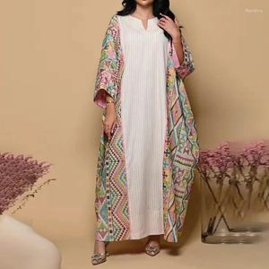 Robes décontractées ethnique vintage imprimé patchwork de vacances robe de plage femme printemps v cou de cou long maxi manche d'automne bohemian