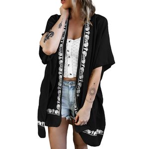 Casual jurken Europees en Amerikaans chiffon blouse zomerpatroon losse strand zonnebrandcrème middelste mouw open dameskleding