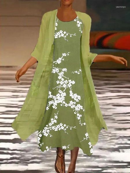 Vestidos casuales Traje de vestir europeo y americano Impresión verde Pequeño fresco Transfronterizo Abrigo fino Temperamento de moda