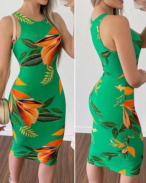 Robes décontractées Vêtements féminins européens et américains 2024 Été Tropical Leaf Print Sans manches