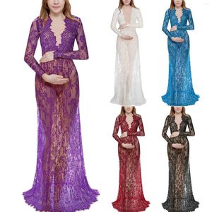 Casual jurken Europese schoonheid Gemerceriseerd katoen met chiffon Zwangere vrouwen Fladderende staartjurk Lange Pography Kerstmis