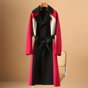 Robes décontractées Design européen Sense Contraste Couleur Manteau de laine pour femmes Automne et hiver 2023 Mode Tissu réversible