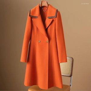 Robes décontractées Manteau de cachemire double face européen pour les femmes en automne et en hiver avec un tissu de laine de costume de style Hepburn haut de gamme
