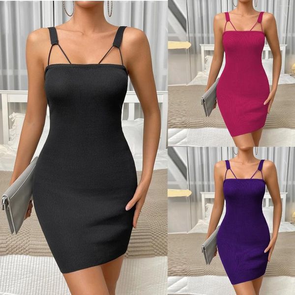 Vestidos casuales Vestido de fiesta para la noche para mujeres tejido de tejer Bodycon sólido sin mangas sin mangas cofre formal cadera corta mini