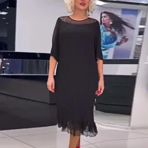 Casual jurken voor dagelijks gebruik Jurk Elegant Grote maten Mesh Patchwork Midi met ruches Zoom voor dames Zachte lente zomer gestreepte dame