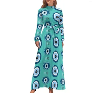 Robes décontractées Evil Eye Print Robe à manches longues Yeux abstraits Sexy Maxi Taille haute Modèle Beach Cadeau d'anniversaire