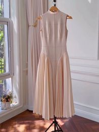 Casual jurken ewq o nek mode stiksellijn dames feestjurken mooie geplooide jurk patchwork slanke abrikoos kleurgewaad zomer 230512