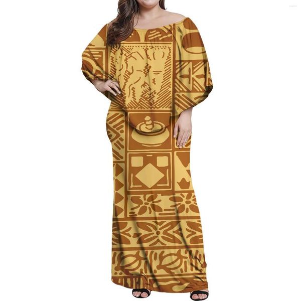 Robes décontractées prix départ usine femmes fête élégante club d'été moulante samoan puletasi conception polynésienne robe à volants jaune