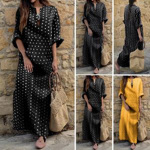 Casual jurken Dure dames Pocket Polka-jurk Maxi Kaftan Lange stip voorkant Gewaden Stijl Mouw Dames Voor jong