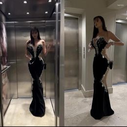 Robes décontractées Usine en gros femmes 2024 noir sans bretelles diamant maille fil sexy célébrité cocktail cocktail robe longue
