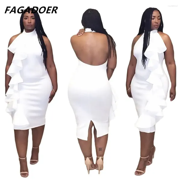 Vestidos casuales fagadoer talla planta elegante elegante vestido midi 4xl Mujeres Ruffles Halter White Noche sexy sin tirantes