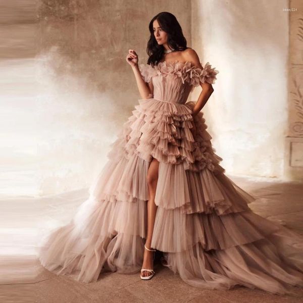 Robes décontractées conte de fées moelleux à plusieurs niveaux haut bas robes de mariée en tulle jolie fleur 3D tutu mariée femmes robe maxi à la fête