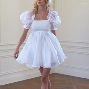 Casual jurken Fairycore schattig meisje a-ling mini jurk elegante dame ruches buste puff mouw voor chique vrouwen verjaardagsfeestje balkleding