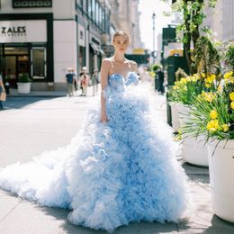 Robes décontractées Conte de fées bleu entièrement à plusieurs niveaux Tulle mariée 3D fleur a-ligne sans bretelles Tutu robes de mariée femmes Maxi robe à la fête