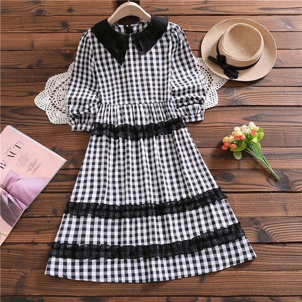 Robes décontractées Automne Plaid Pour Femmes 2023 Arrivée Manches Longues Mori Fille Robe Vintage