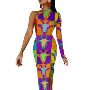 Vestidos casuales Estampado de animales de granja Vestido largo Damas Cabra Arte Ropa de calle Maxi Spring Pretty Bodycon High Slit Graphic VestidoCasual CasualCas