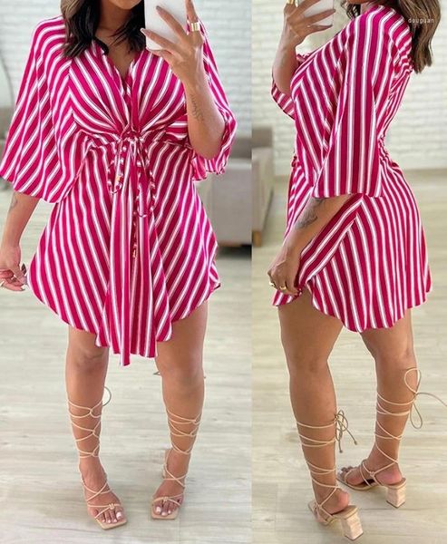 Vestidos casuales Moda 2024 Verano Sexy para mujeres Elegante Rayas Detalle Detalle Vestido Ropa femenina Trajes