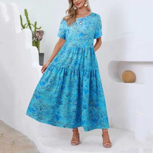 Robes décontractées mode 2024 Été Vintage O-cou imprimez une robe de fête élégante florale pour femmes minces plus vêtements de taille