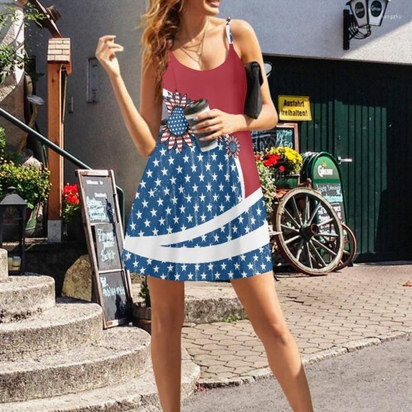 Vestidos casuales Moda Diseño de la bandera americana Camis para mujeres Drop Ladies Sundress Streetwear Elegante Vestido de una pieza para niñas