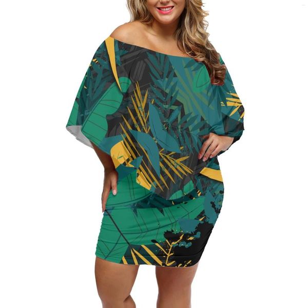 Vestidos informales Bag Fashion Hip Falda Polinesia Tribal Tribal Estilo hawaiano Diseño de hombro inclinado tela personalizada Elegante Viaje de playa