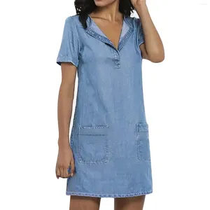 Casual jurken mode denim shirt mini jurk gewaad vrouwen korte mouw zonsovergang vrouwelijk vakantie feest tuniek a-line vestido de verano