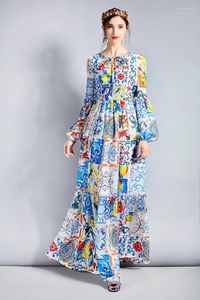 Vrijetijdsjurken Modeontwerper Maxi-jurk 5XL Dames Lange mouw Boho Kleurrijke bloemenprint