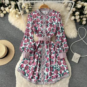 Casual jurken modeontwerper runway veer dames lantaarn lange mouwen multicolor bloemen printjurk boho vakantie strand dames mini