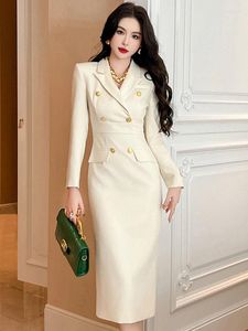 Robes décontractées Mode élégante robe midi femme professionnelle style d'affaires à manches longues à double boutonnage robe de bureau dame travail