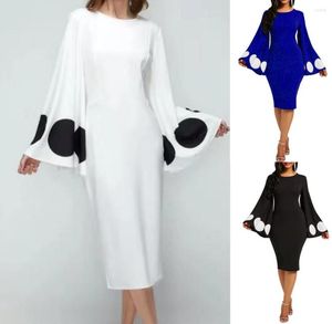 Robes décontractées Mode élégante mince col rond à pois manches évasées mi-longueur robe longue jupe femmes été femmes