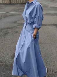 Casual jurken mode vrouw een lijn gewaad zanzea solide reversvestidos vrouwen casual jurken met lange mouwen elegante maxi shirt jurk oversized 230321