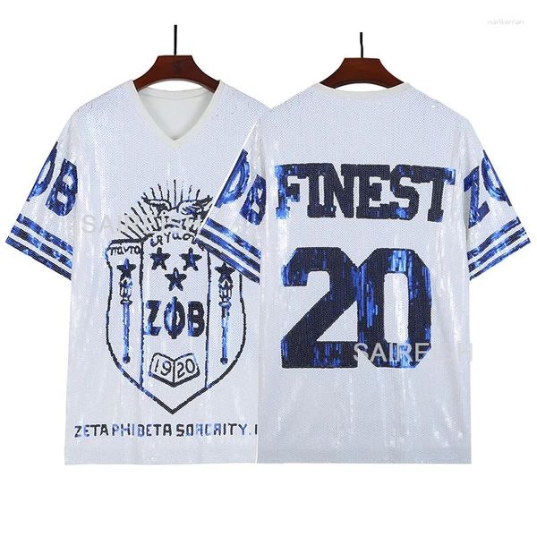 Robes décontractées mode grec hip hop sororité bling bleu zeta top sequin t shirts en jersey