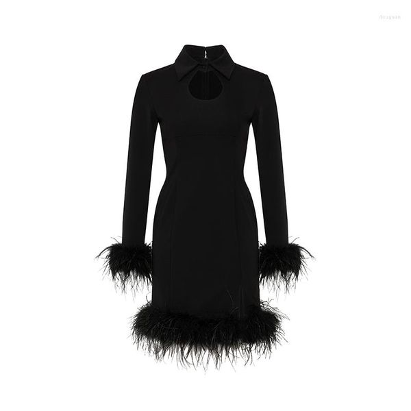 Robes décontractées mode haut de gamme robe de soirée femme 2023 femmes noir Banquet célébrité Club fête Vestidos dames plume courte