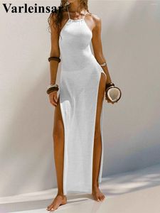 Casual jurken mode high spleet haakhaak gebreide jurk backless strand deksel slijtage strandkleding zonsondergooid vrouwelijk vrouwen v5316w