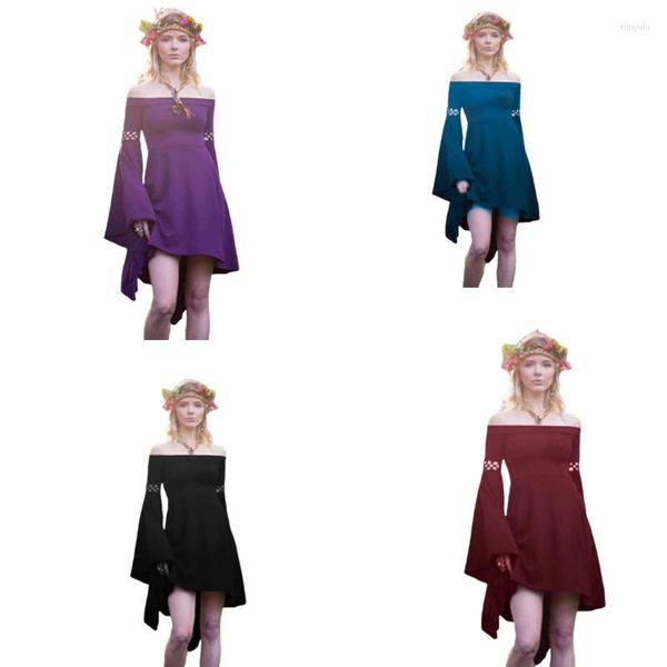 Robes décontractées mode irrégulière femme robe médiévale princesse Costumes Sexy épaule fête Halloween Vintage gothique Vestido