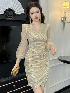 Robes décontractées Mode Dames Stretchy Sparkly Gold Sequin Soirée Courte Femmes Mujer Élégant Luxe Skinny Party Robe De Bal Robe