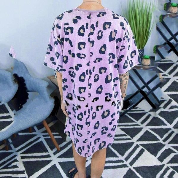 Robes Décontractées Mode Loisirs Maison Pour Femmes Vente Style Violet Imprimé Léopard Lâche Avec Poche Femme Confortable