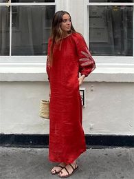 Robes décontractées en lin imprimement imprimé robe longue lâche pour femmes v couche lanterne manche de printemps d'été robe